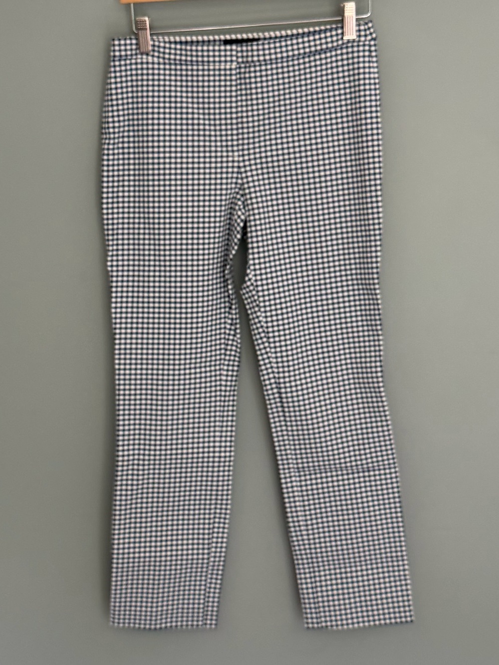 Theory Gingham Blue White Classic Mid Rise Skinny Pant Trouser